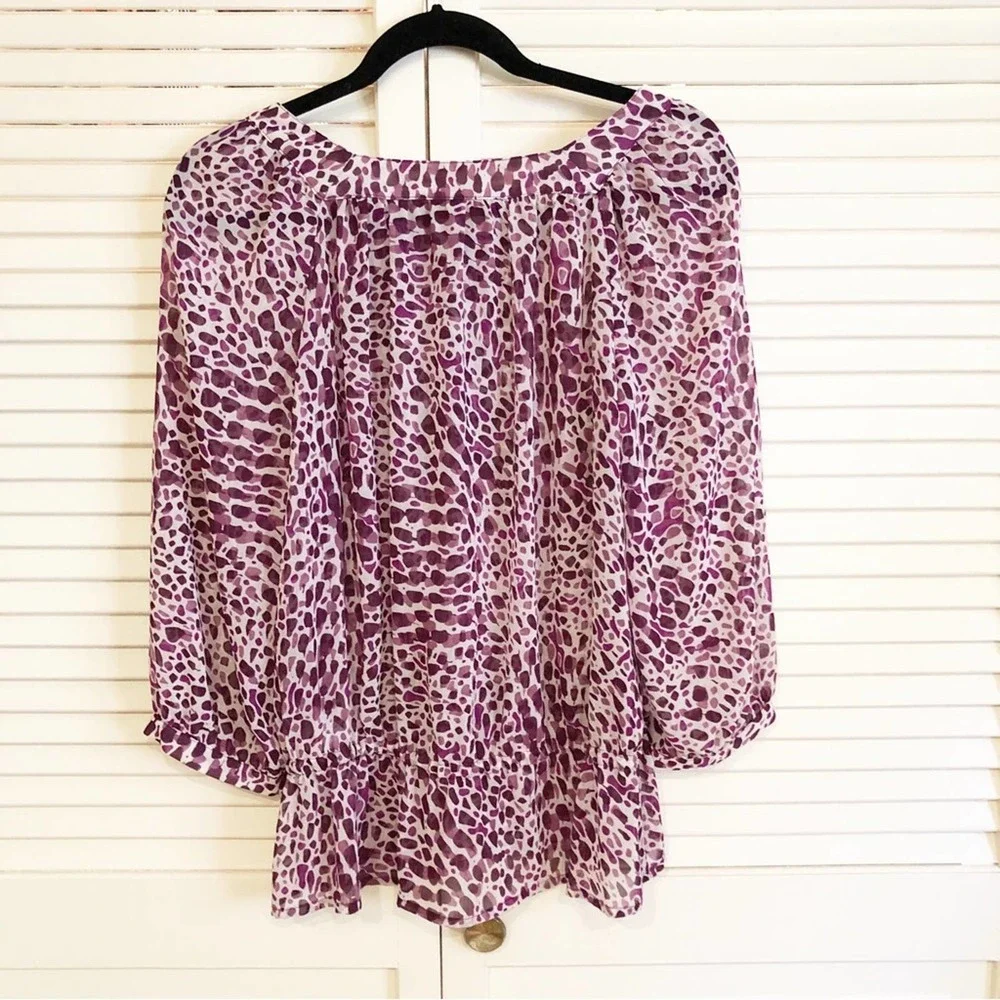 H&M Purple Animal Print Semi Sheer Blouse - Picture 2 of 8
